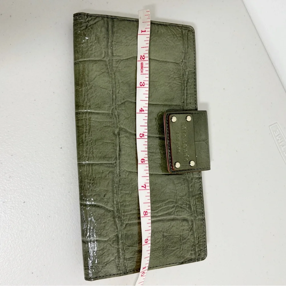 Kate Spade Green Embossed Crocodile Mini Envelope Clutch